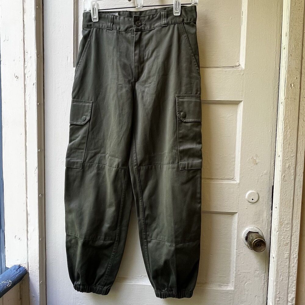 80s French Army cargo pants 26 Olive Green Military Utilitarian Combat Pockets